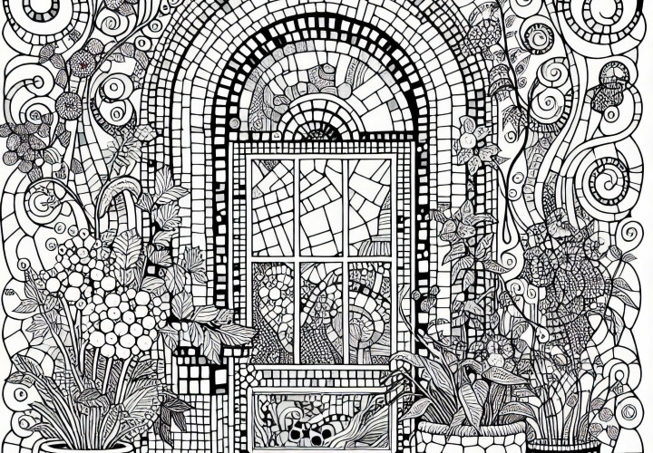 Mozaik yüzeyli pencereler: Friedensreich Hundertwasser tarzında boyama kitabı (Ücretsiz)