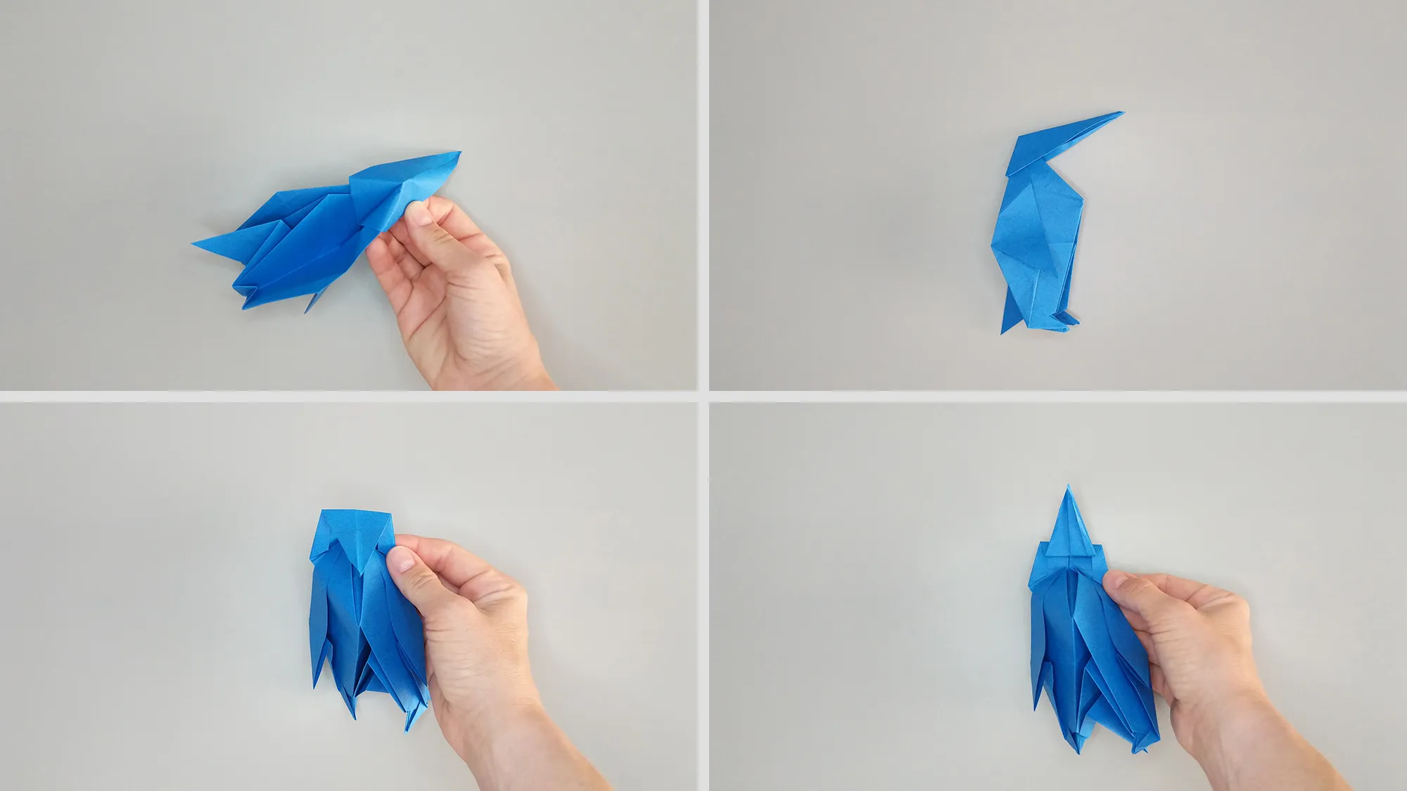 Guide étape par étape sur comment plier un pingouin en origami en papier. Étape 13