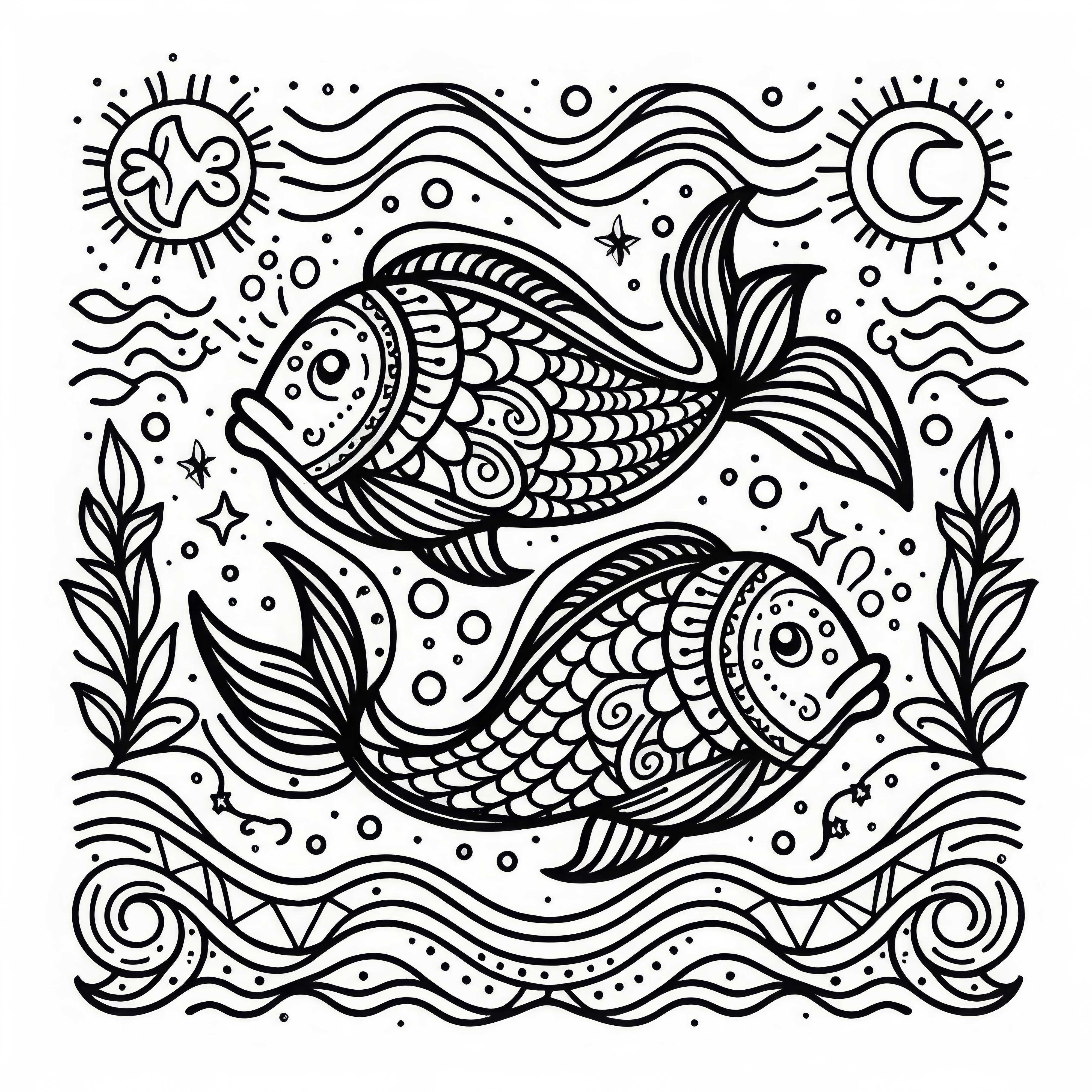 Coloring page of the fish from the zodiac sign – Free design