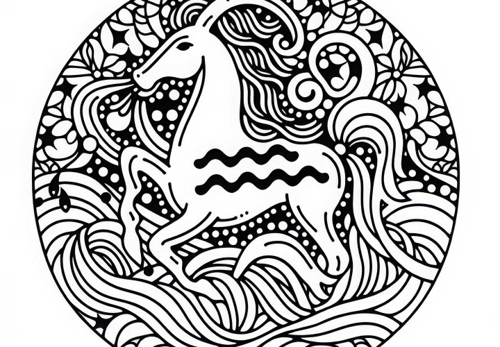 Aquarius Coloring Page - Zodiac Sign Free to Download and Color Online
