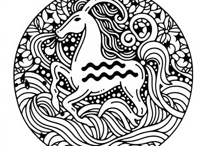 Aquarius Coloring Page - Zodiac Sign Free to Download and Color Online