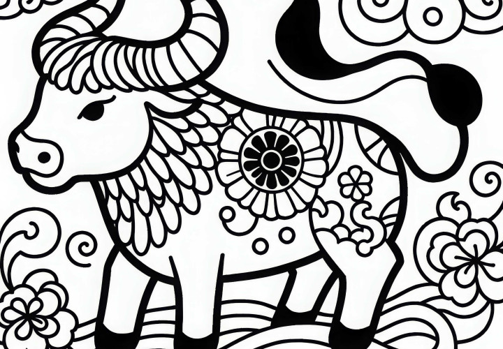 Bison Coloring Page Zodiac Sign Chinese Japanese Free