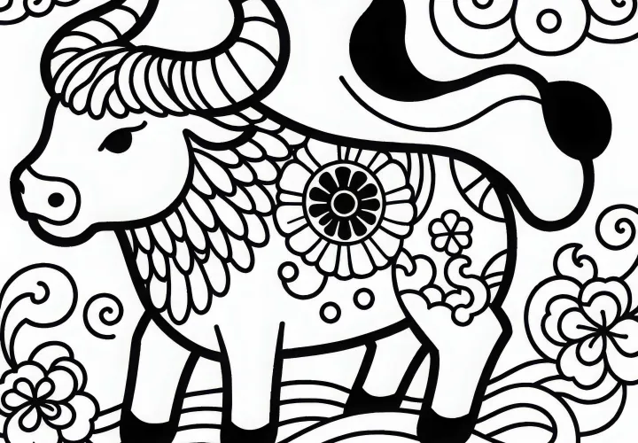Bison Coloring Page Zodiac Sign Chinese Japanese Free