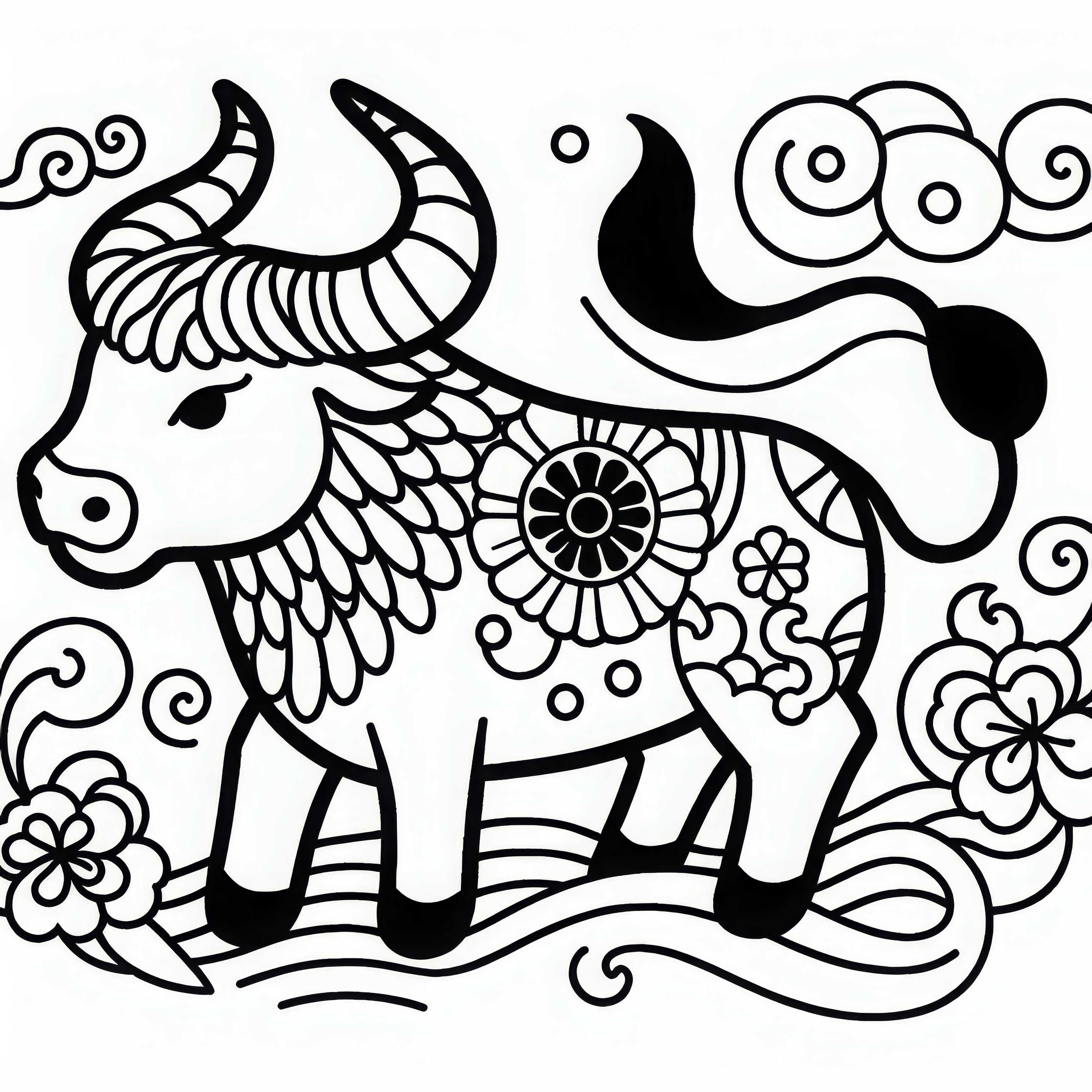 Bison coloring picture zodiac sign Chinese Japanese free