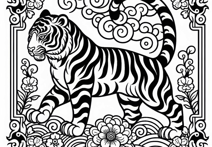Tiger coloring template for the Chinese and Japanese zodiac for free