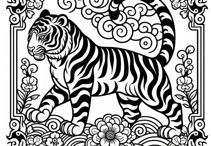 Tiger coloring template for the Chinese and Japanese zodiac for free