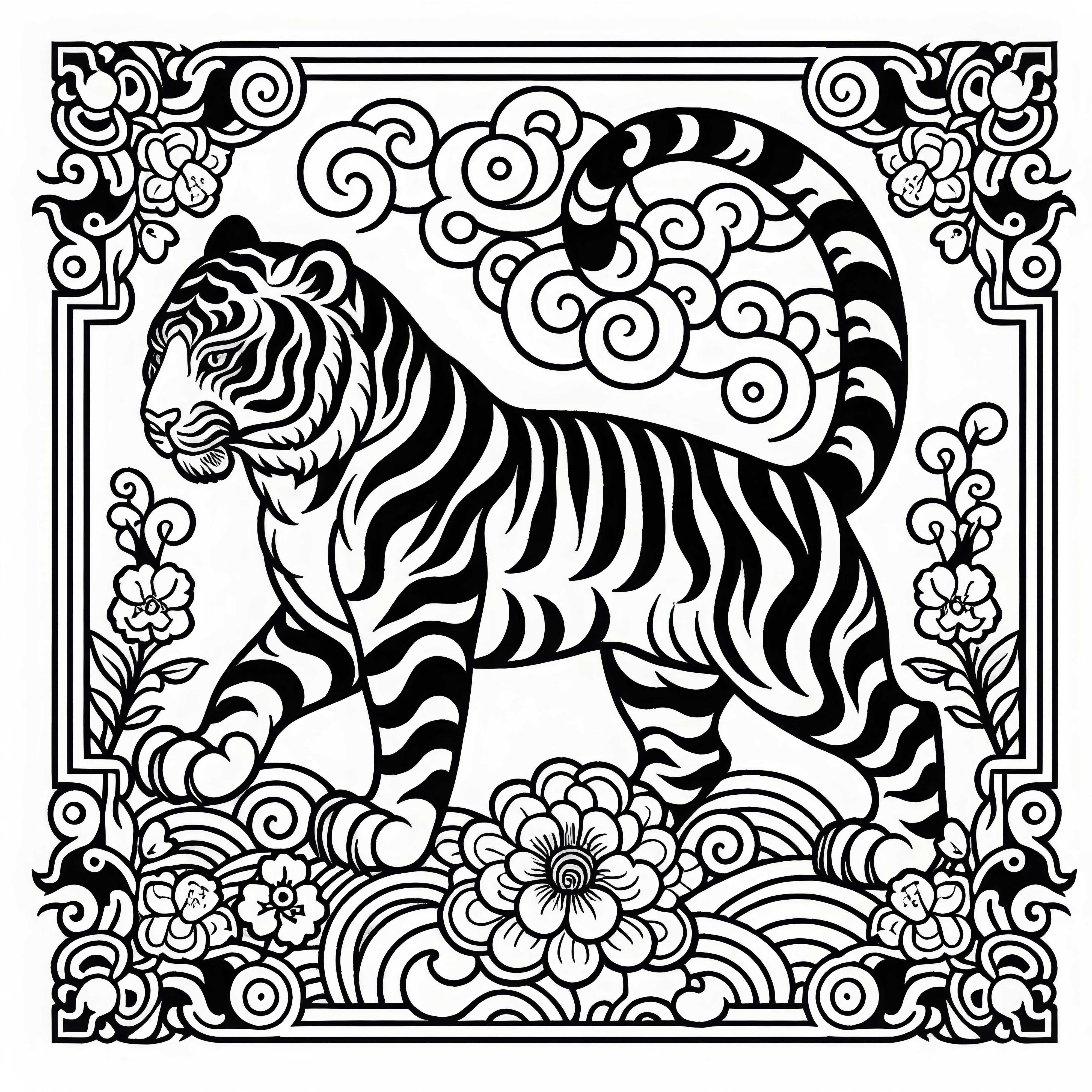 Tiger coloring template for the Chinese and Japanese zodiac for free Tiger coloring template for the Chinese and Japanese zodiac free of charge
