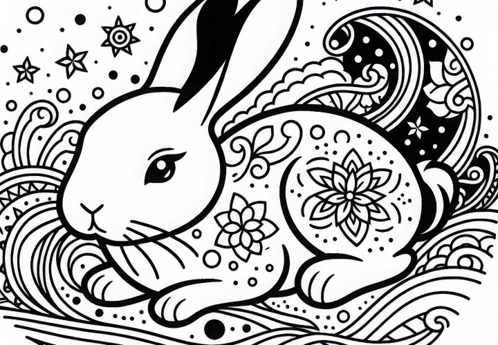 Rabbit Coloring Page Zodiac Chinese Japanese Free