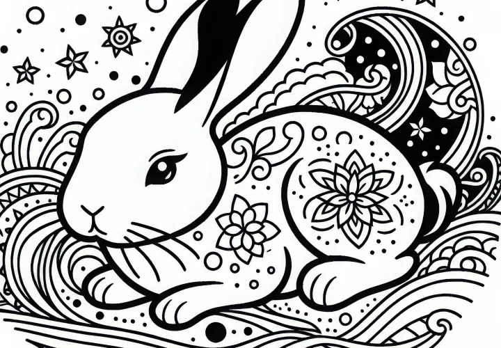Rabbit Coloring Page Zodiac Chinese Japanese Free