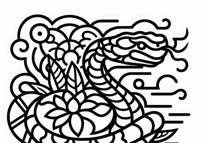 Coloring page of a Chinese and Japanese dragon – free download