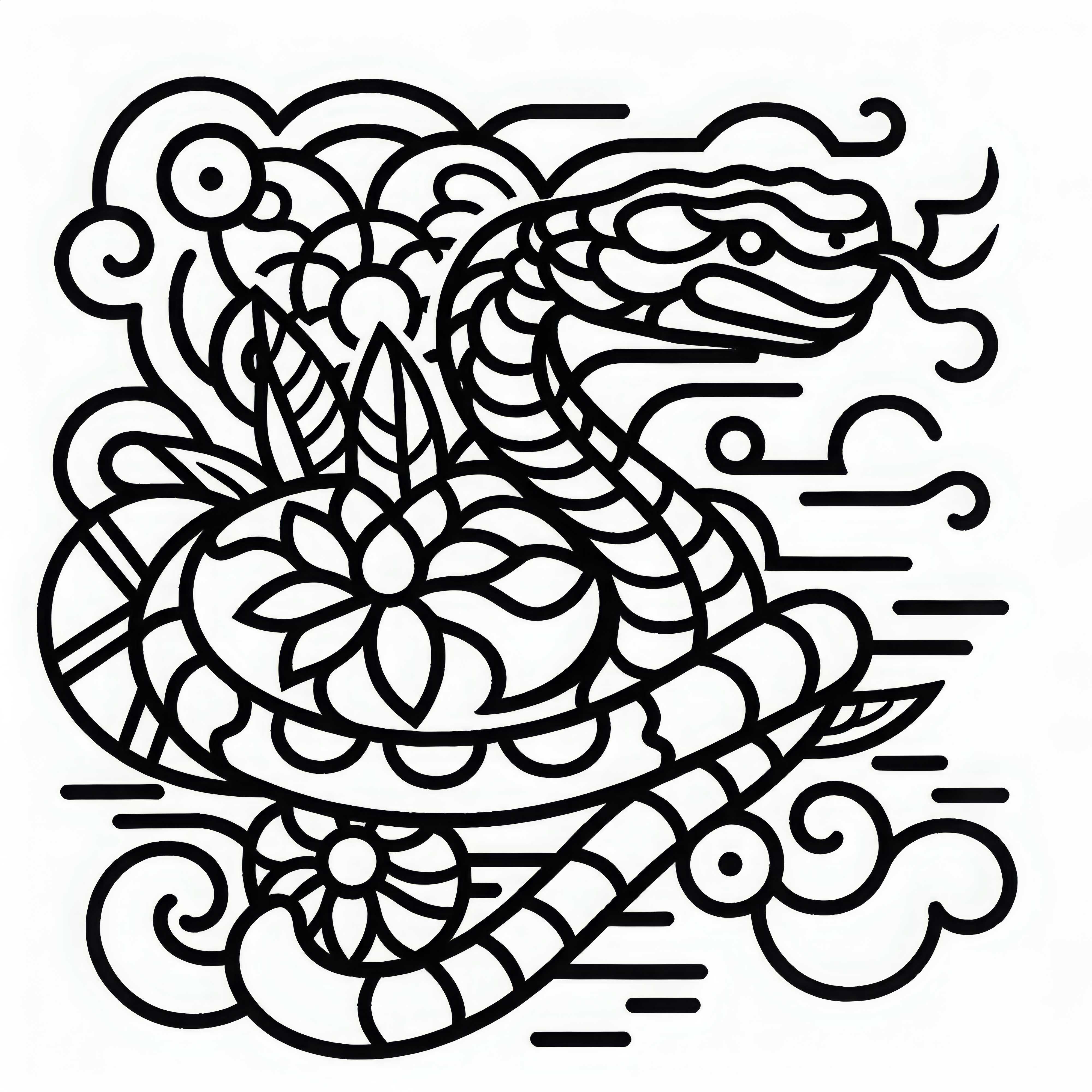 Coloring page of a Chinese and Japanese snake – free download