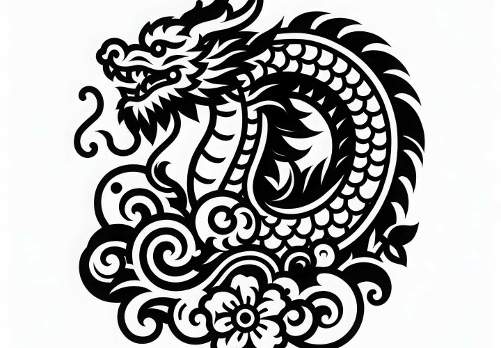 Chinese and Japanese dragon coloring template for the zodiac sign