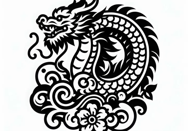 Chinese and Japanese dragon coloring template for the zodiac sign