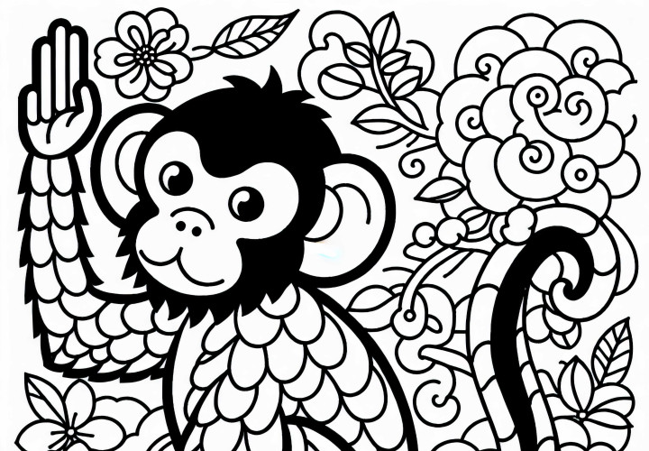 Monkey Coloring Page Chinese and Japanese Zodiac Sign Free