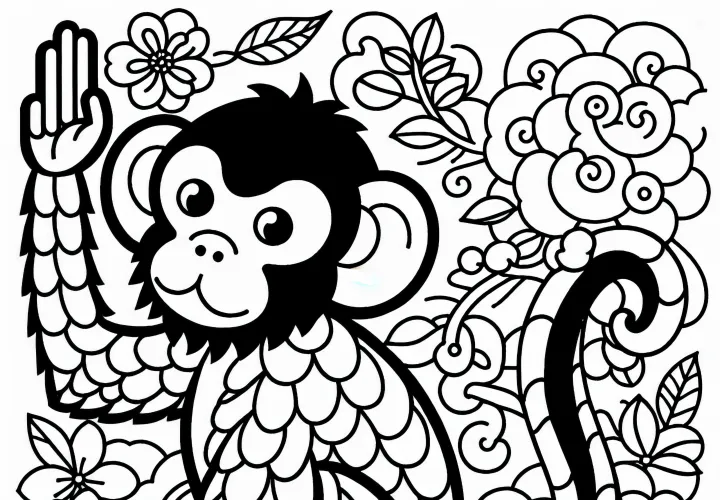 Monkey Coloring Page Chinese and Japanese Zodiac Sign Free