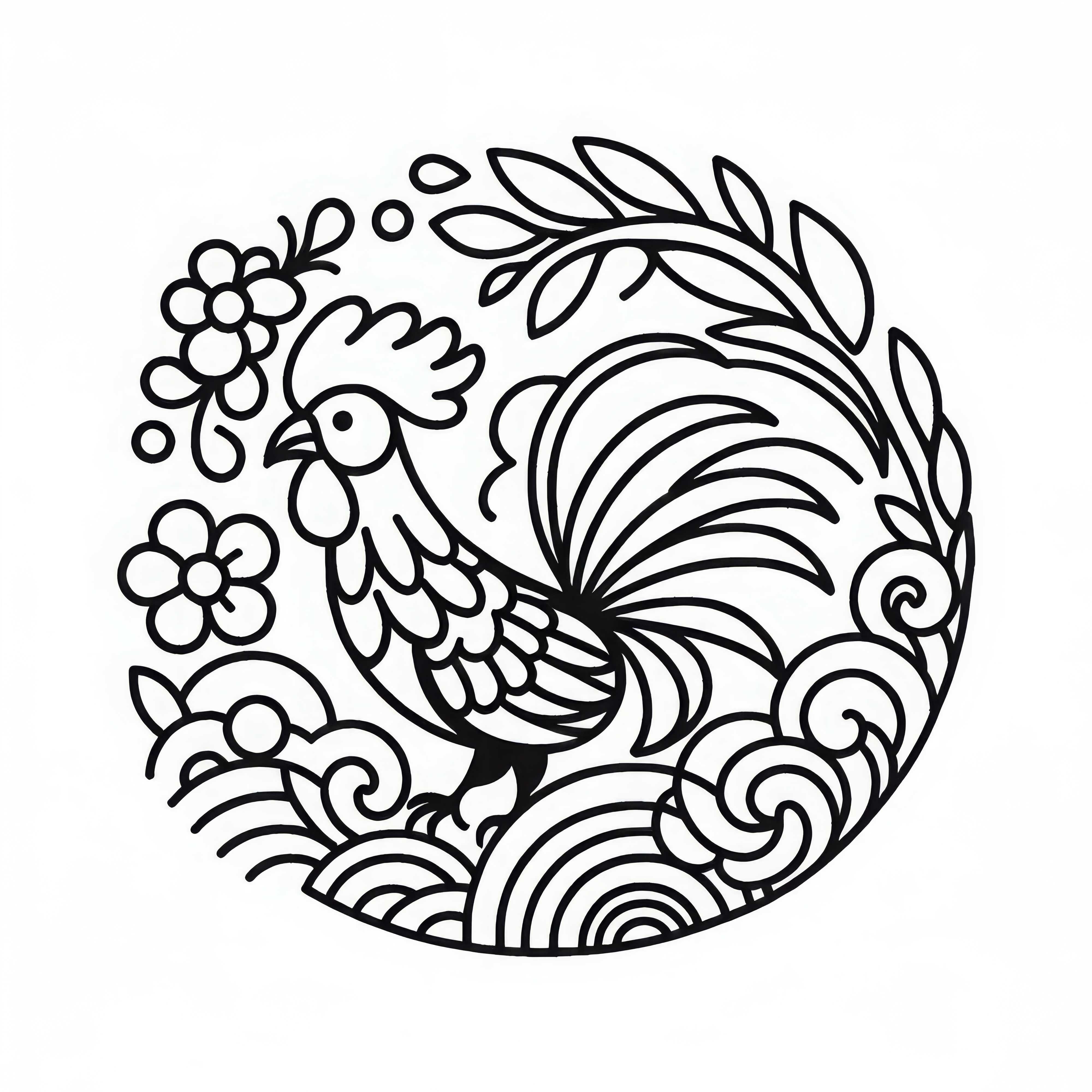 Rooster coloring page zodiac sign Chinese Japanese free