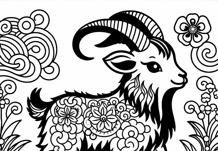 Coloring page of a goat - Chinese and Japanese zodiac Free