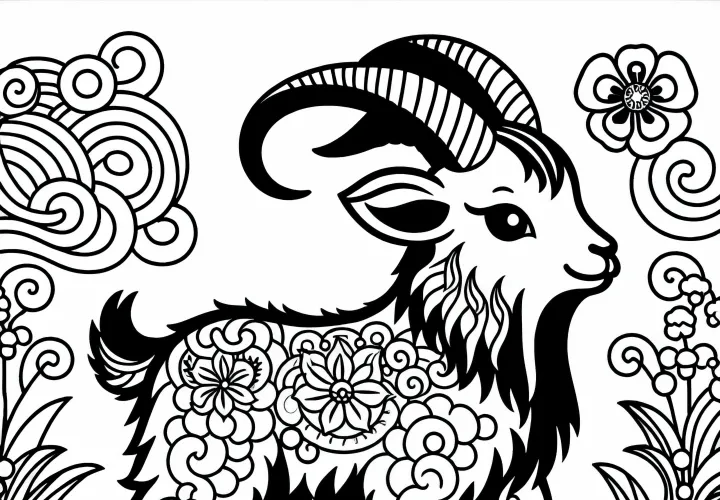 Coloring page of a goat - Chinese and Japanese zodiac Free