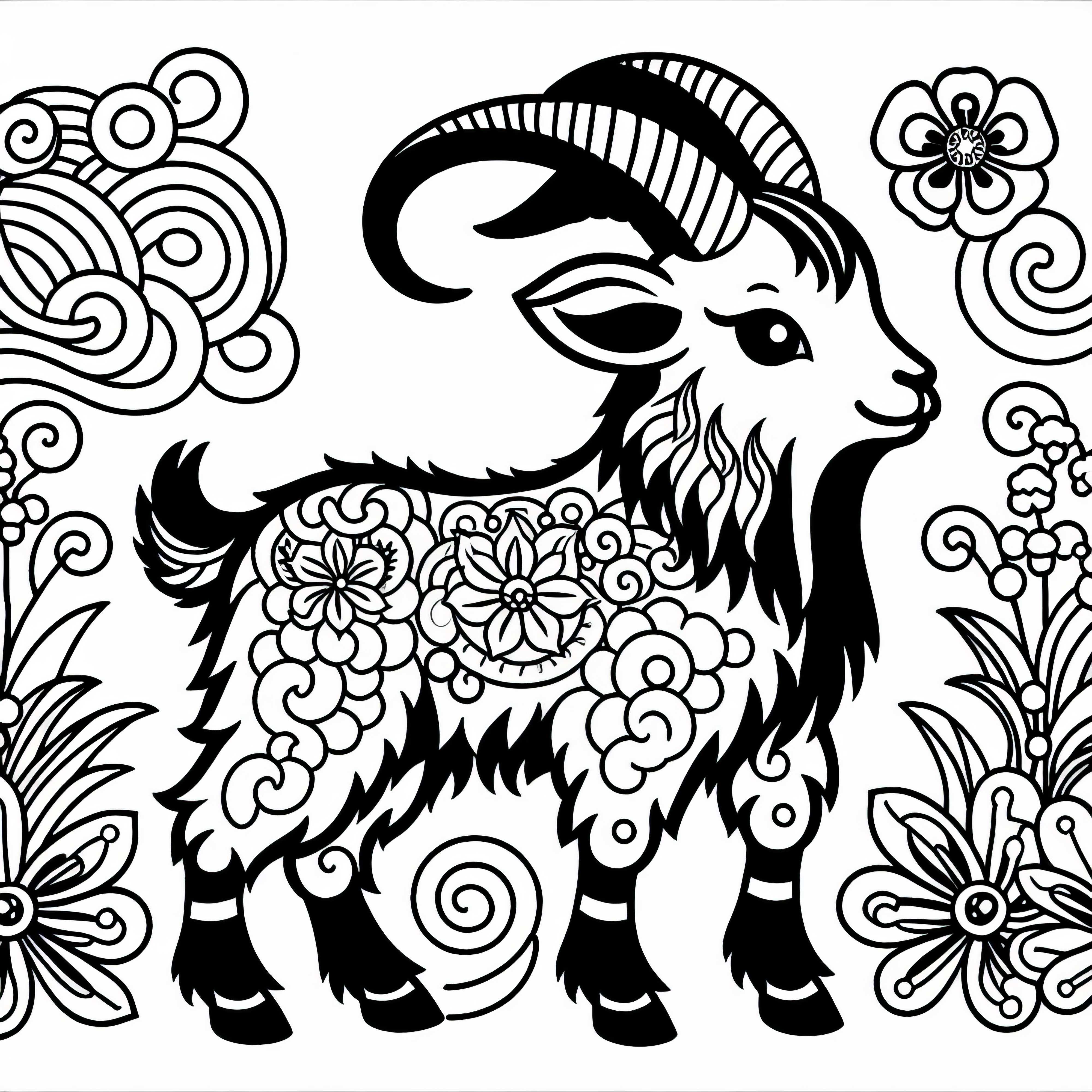 Coloring page of a goat – Chinese and Japanese zodiac free