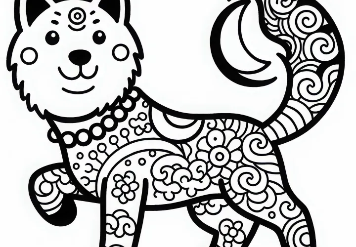Dog Coloring Template Zodiac Sign Chinese Japanese Free