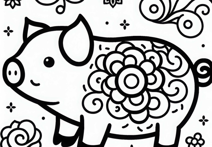 Pig coloring template Chinese Japanese zodiac sign free