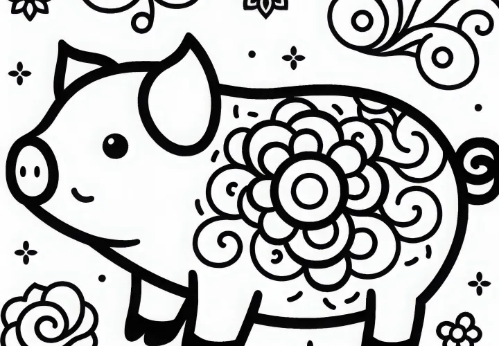 Pig coloring template Chinese Japanese zodiac sign free