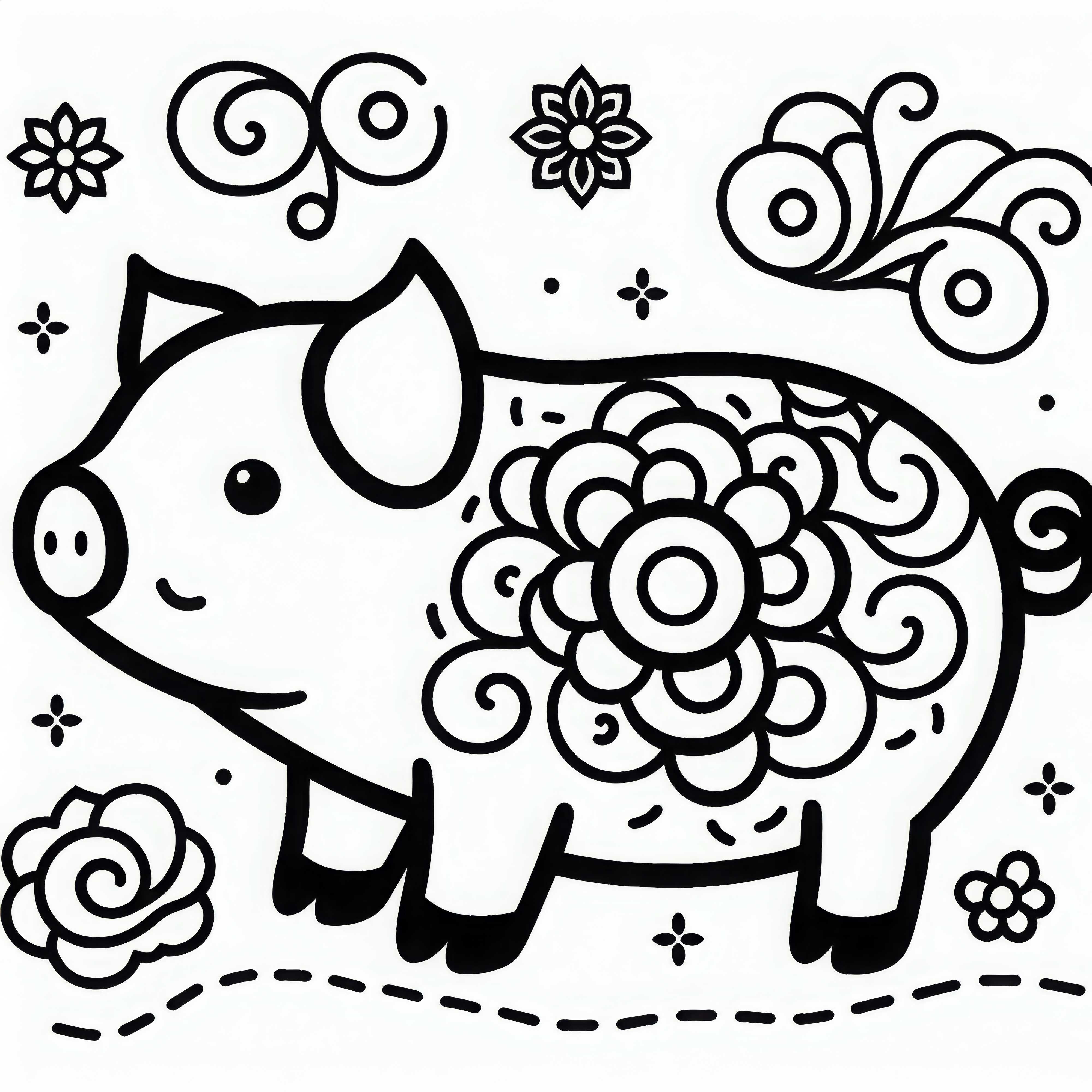 Pig Coloring Template Chinese Japanese Zodiac Sign Free