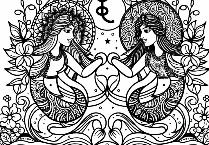 Gemini Coloring Page: Indian Zodiac Sign Free