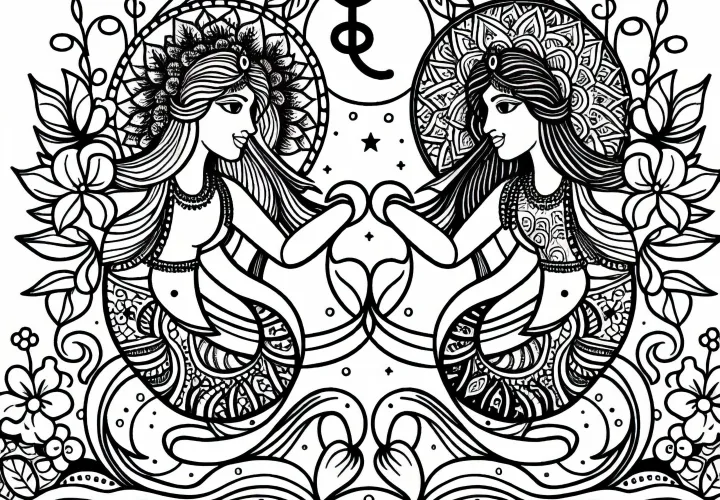 Gemini Coloring Page: Indian Zodiac Sign Free