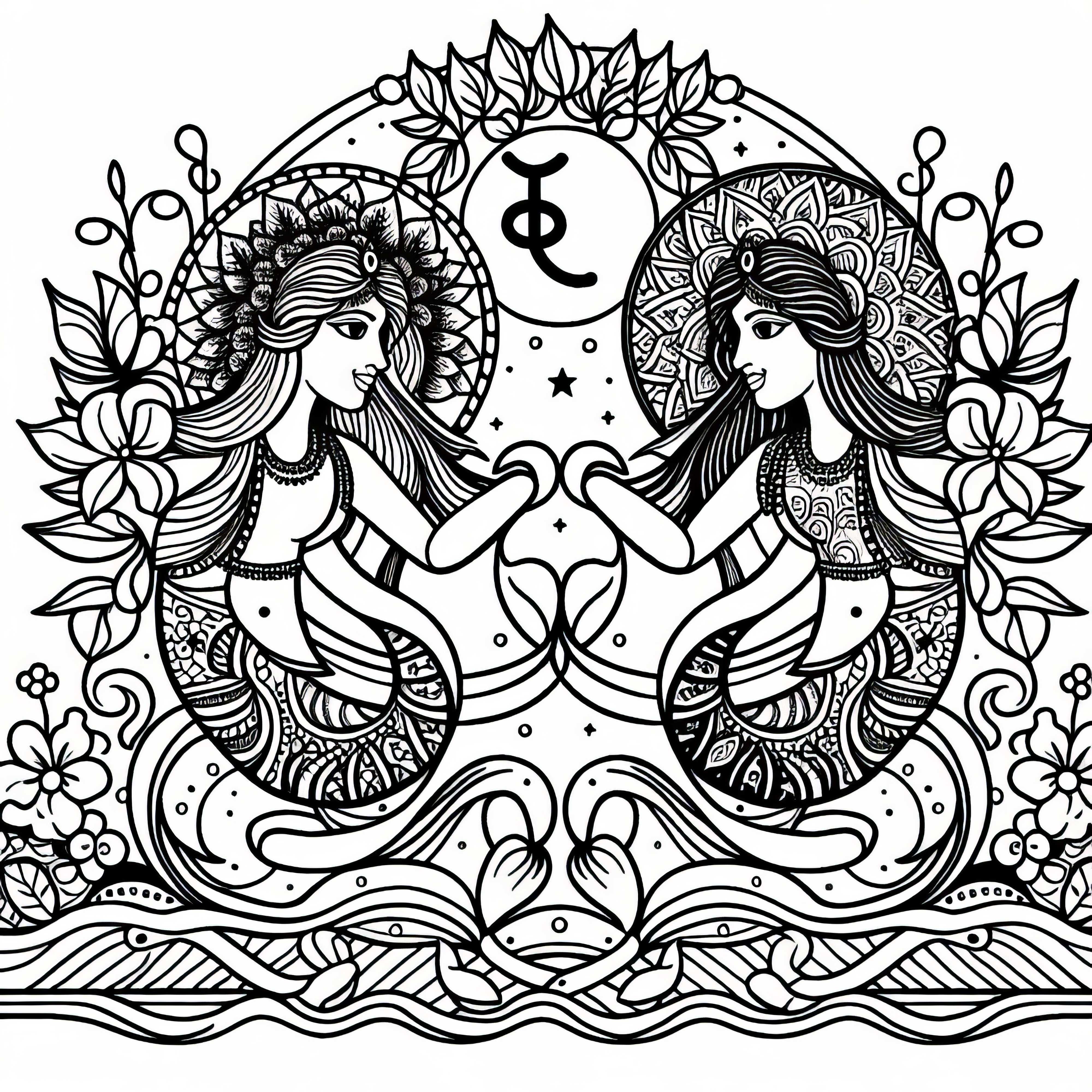 Gemini Coloring Page: Indian Zodiac Sign Free Gemini Coloring Page: Indian Zodiac Sign Free