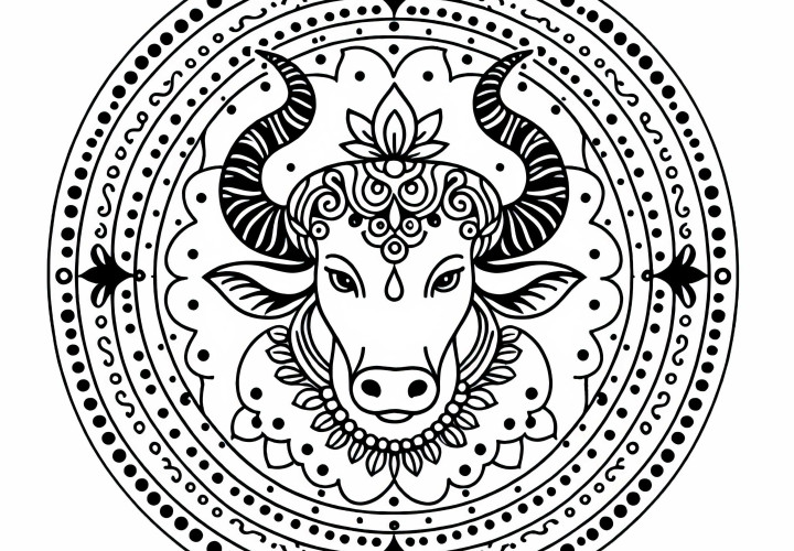 Vrishabha Taurus Coloring Page – Indian Zodiac Sign Free