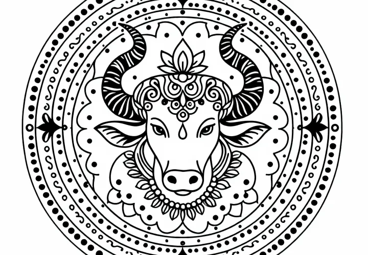 Vrishabha Taurus Coloring Page – Indian Zodiac Sign Free