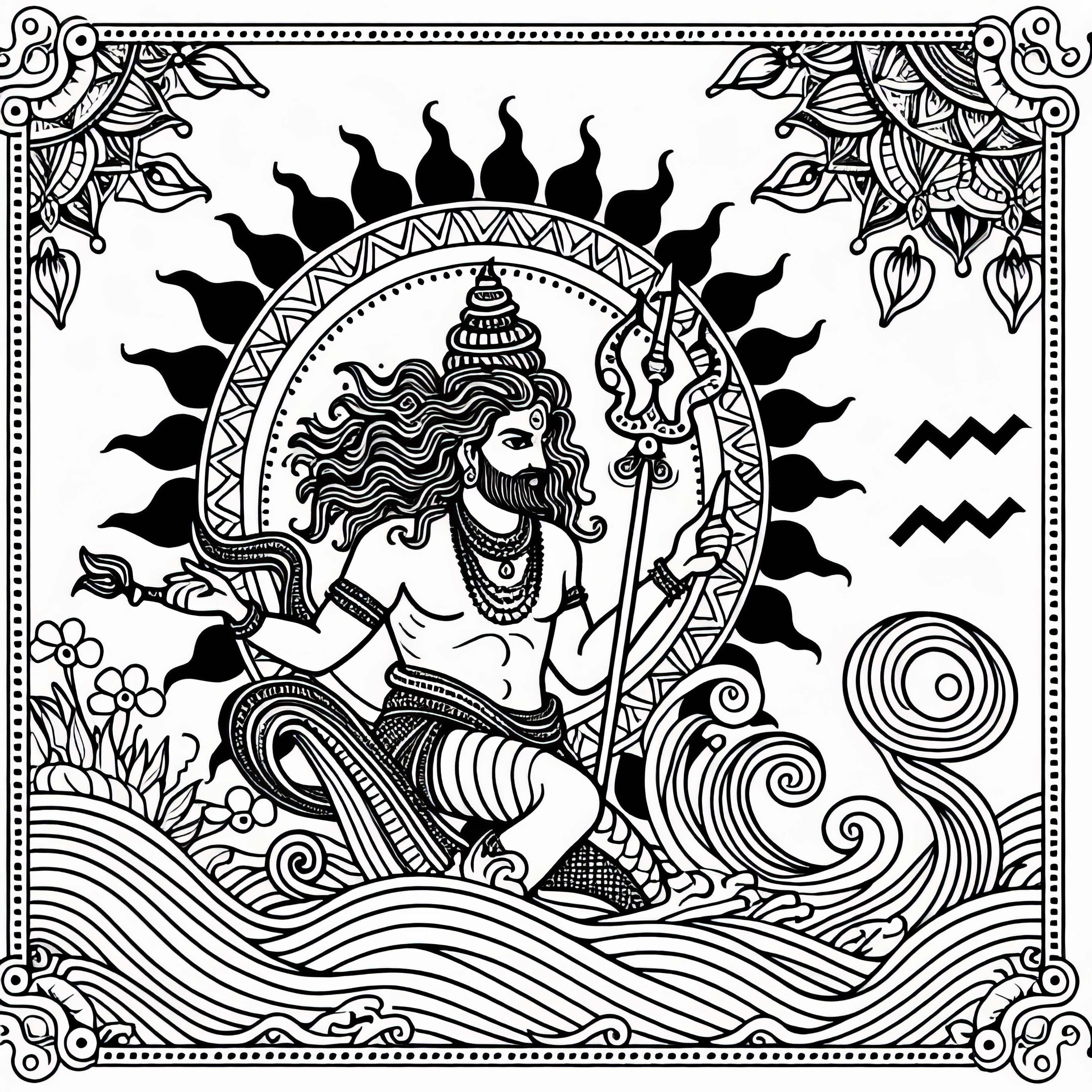 Kumbha Aquarius Coloring Page – Indian Zodiac Sign Free