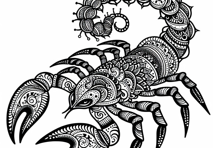 Coloring page of a Vrischika Scorpion - Indian zodiac sign Free