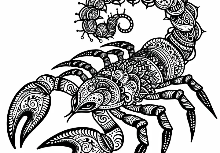 Coloring page of a Vrischika Scorpion - Indian zodiac sign Free