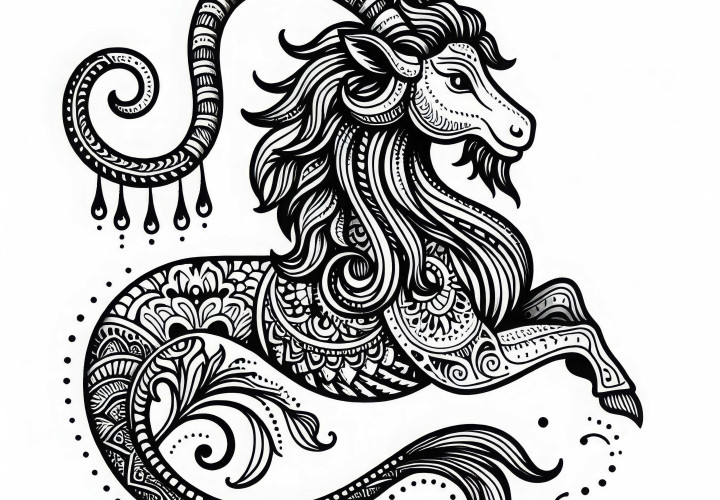 Coloring page of the Makara Capricorn – Indian zodiac sign for FREE download