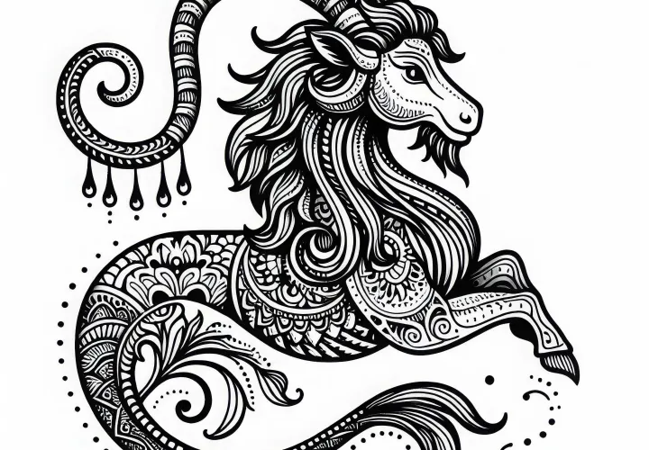 Coloring page of the Makara Capricorn – Indian zodiac sign for FREE download