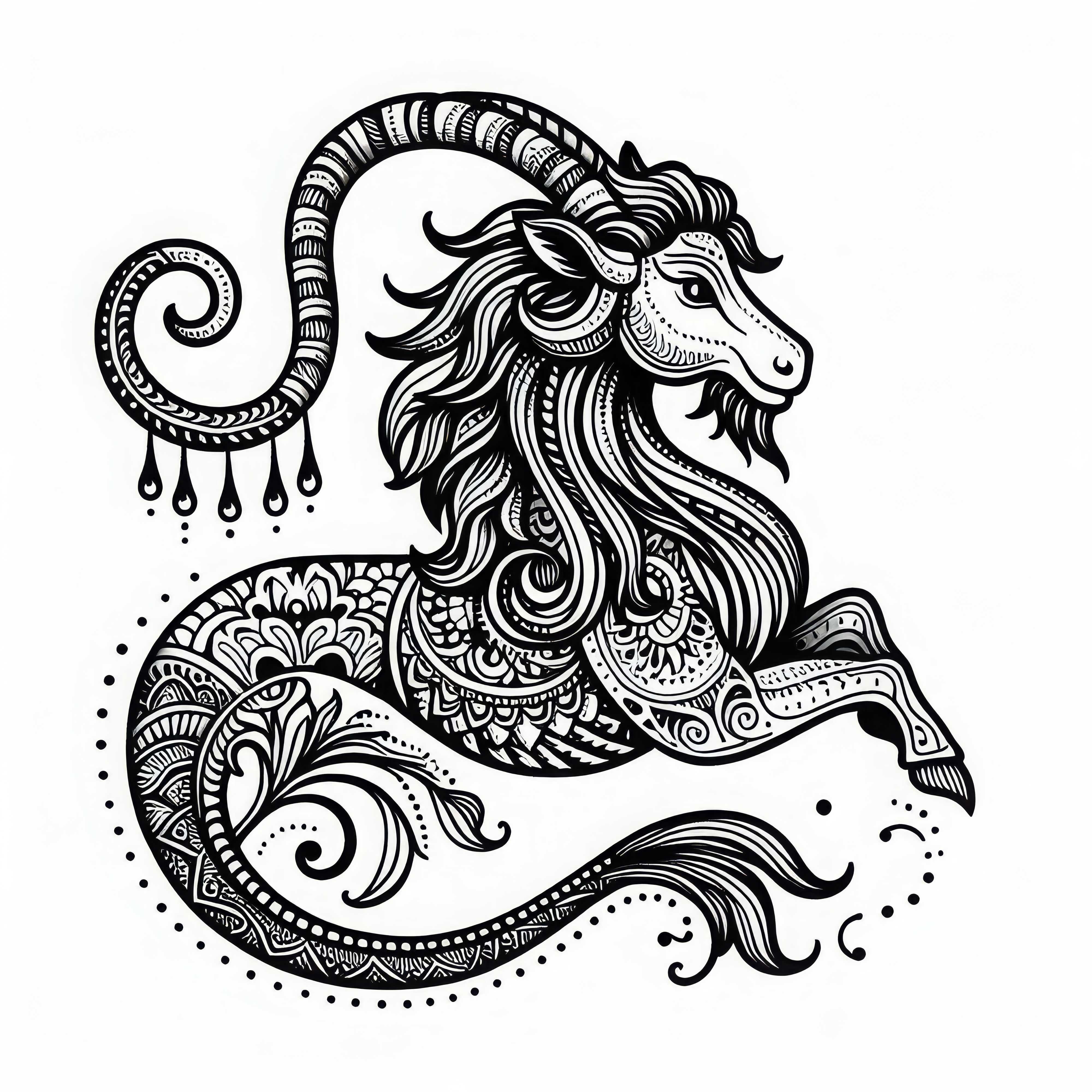 Coloring page of the Makara Capricorn – Indian zodiac sign for FREE download