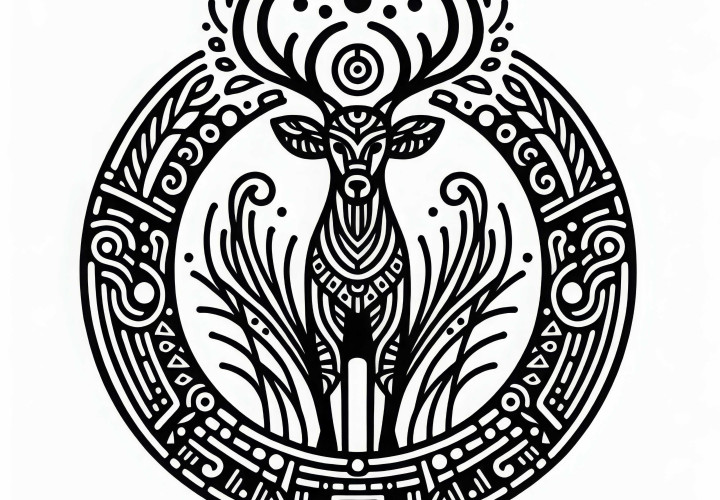 Coloring page of a Maya deer as a zodiac sign for free