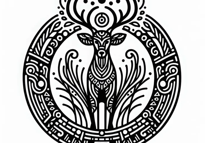 Coloring page of a Maya deer as a zodiac sign for free