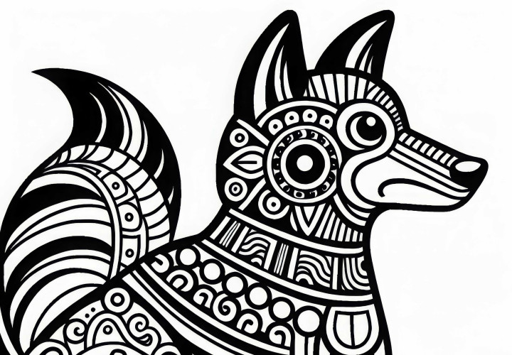 Coloring page of a dog in the Mayan zodiac – Free to download