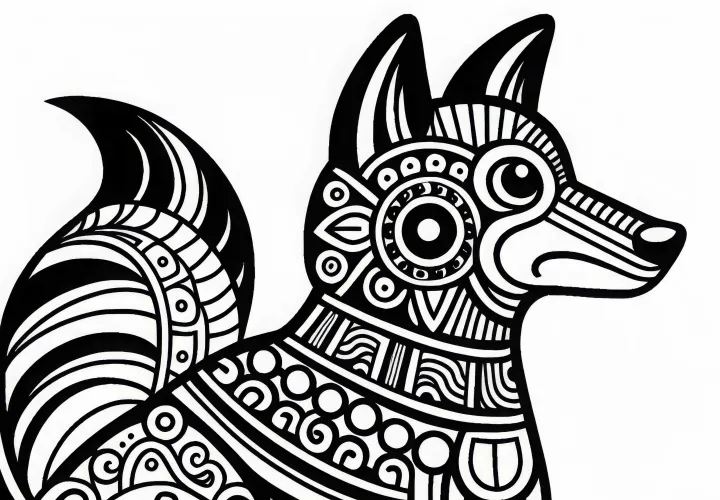 Coloring page of a dog in the Mayan zodiac – Free to download