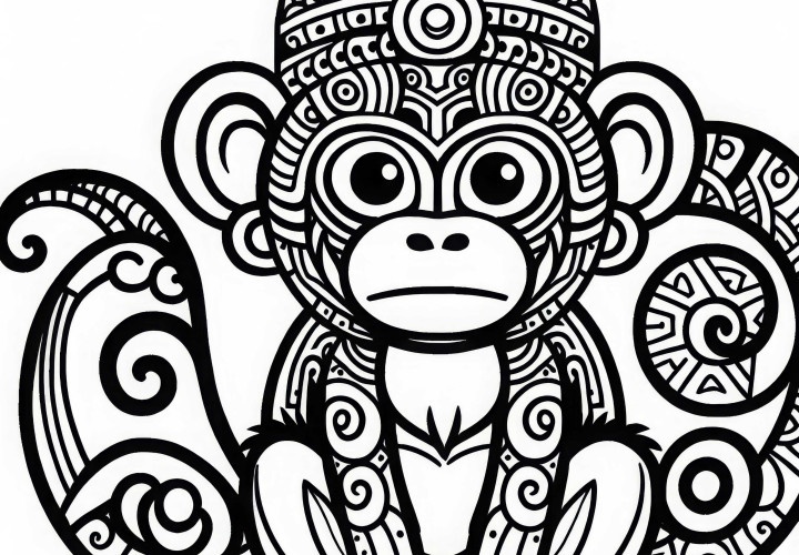 Monkey Coloring Page Zodiac Maya Free