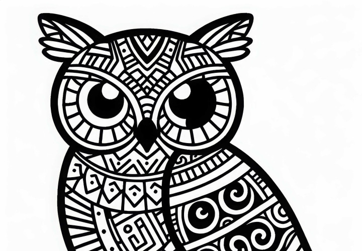 Coloring page of an owl - zodiac sign of the Maya free to download