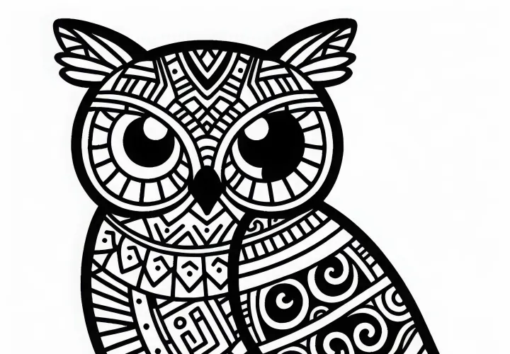 Coloring page of an owl - zodiac sign of the Maya free to download