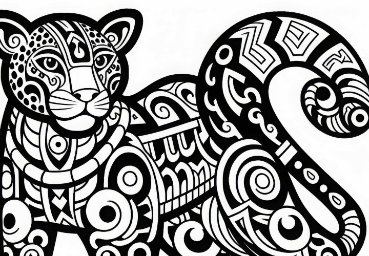 Coloring page Jaguar – Zodiac sign of the Maya – Free download