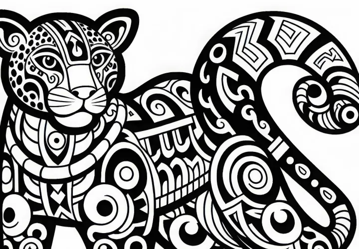 Coloring page Jaguar – Zodiac sign of the Maya – Free download