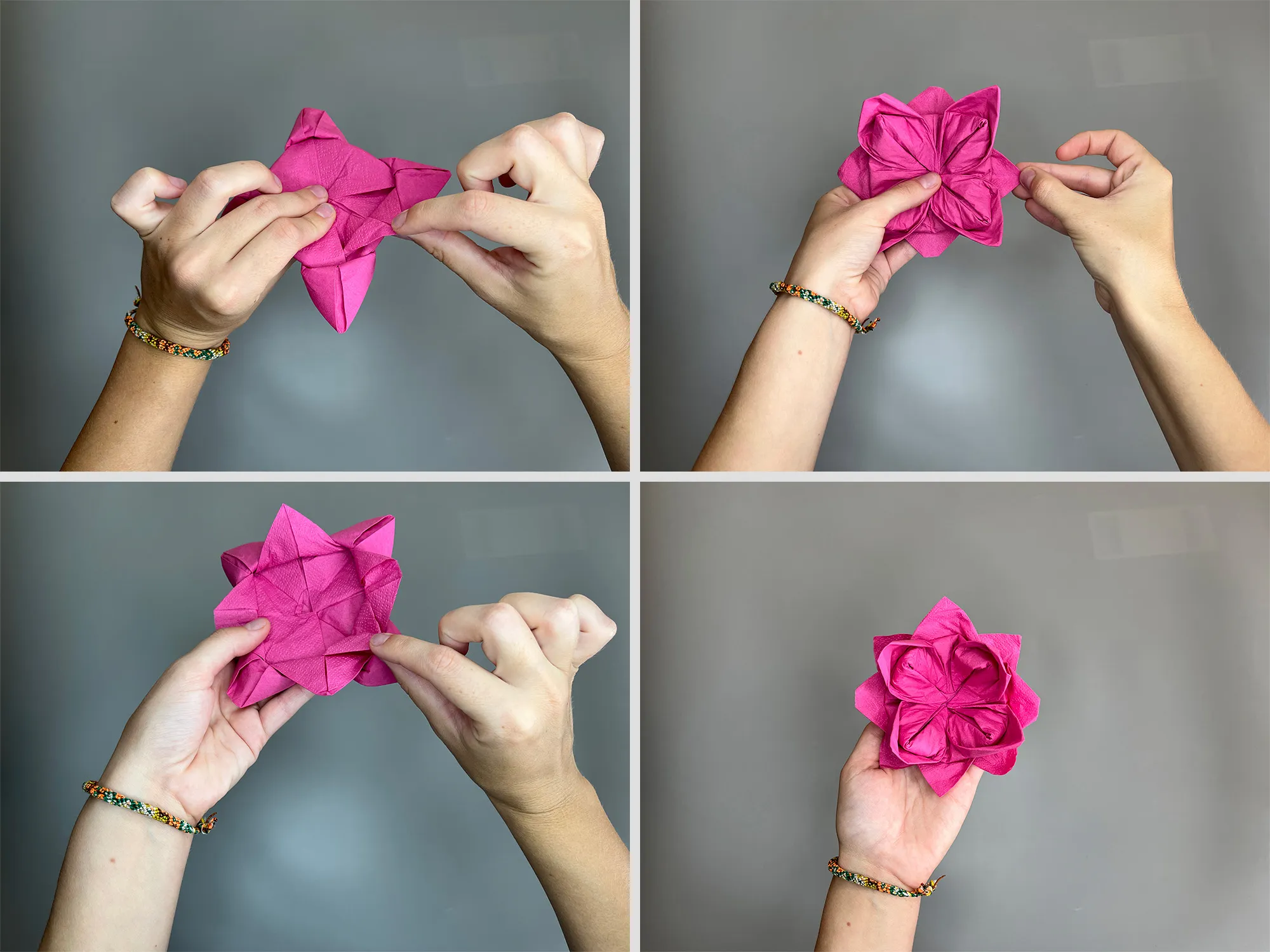 Serviettblomst folding: Veiledning (variant 3) - Trinn 4