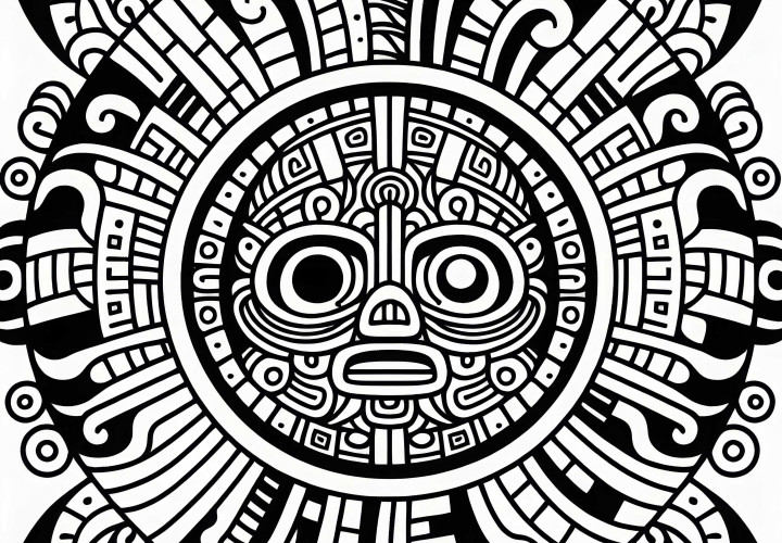 Ahau Sun Coloring Page Zodiac Sign Maya Free