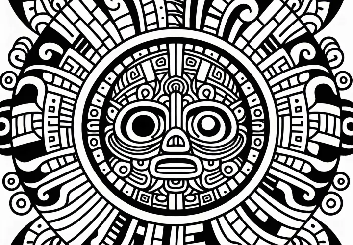 Ahau Sun Coloring Page Zodiac Sign Maya Free